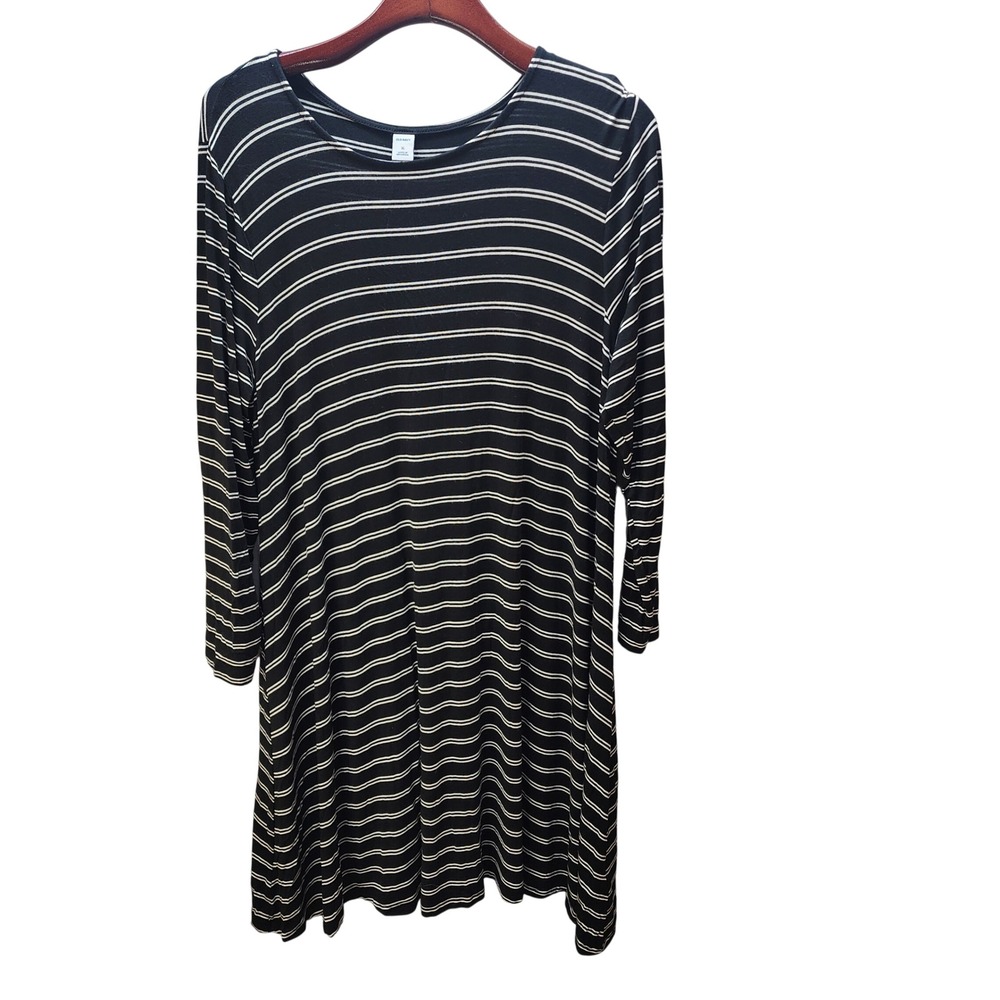 Old Navy Womens XL Black White Striped Long Sleeve Swing Dress Jersey Knit